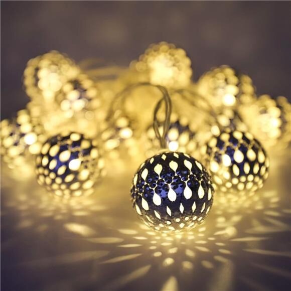 Moroccan String Lights Battery Powered 20 Silver LED Globe Lights - Picture 1 of 8